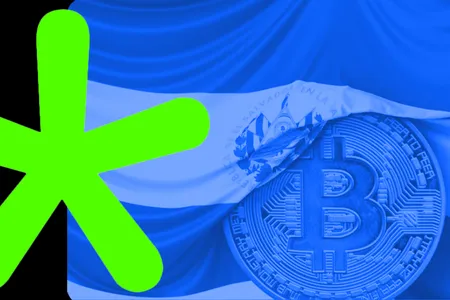 Ilustração com o logotipo da ABcripto, bandeira de El Salvador e uma moeda física de Bitcoin