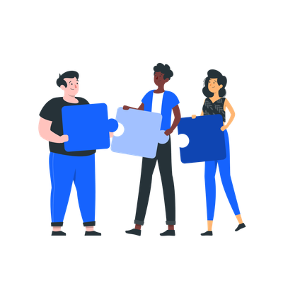 Ilustração de 3 pessoas trabalhando em equipe